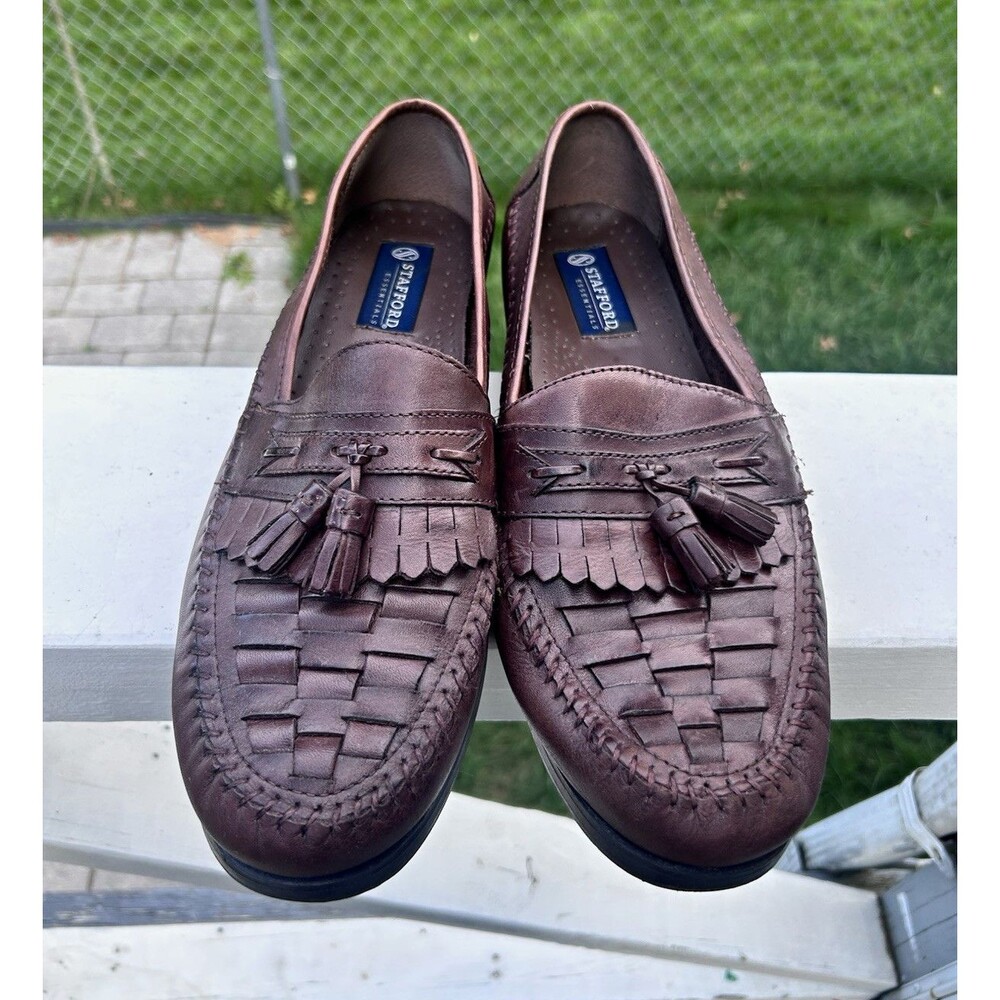 Stafford Essentials Men’s Size 13 M Brown Leather Tassel Loafer Slip-On Woven